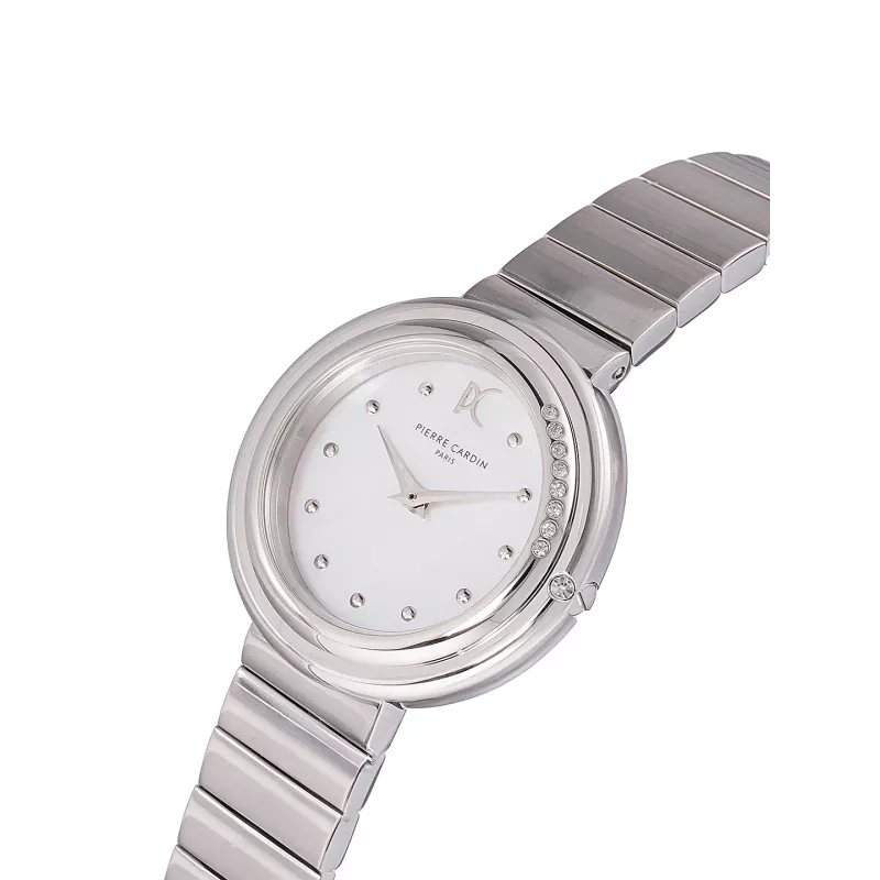 Pierre Cardin relógio de senhora analógico de quartzo CF.1010.MS.1 32mm bracelete de malha milanesa de aço inoxidável prateada
