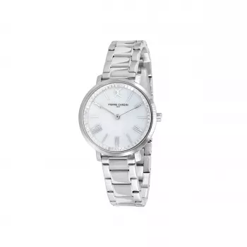 Pierre Cardin Relógio de pulso de quartzo de mulher CBC.5002 32 mm Caixa em aço inoxidável Mostrador branco Bracelete em pele preto