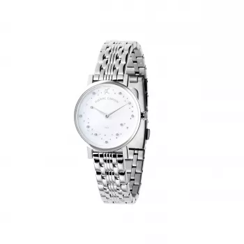Pierre Cardin Relógio de pulso de mulher quartzo CCM.0550 32 mm caixa de aço inoxidável mostrador prateado bracelete de pele preta
