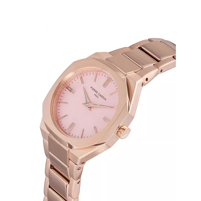 Relógio analógico de quartzo de mulher Pierre Cardin CF.1008.MR 32mm malha de aço inoxidável cor de ouro rosa