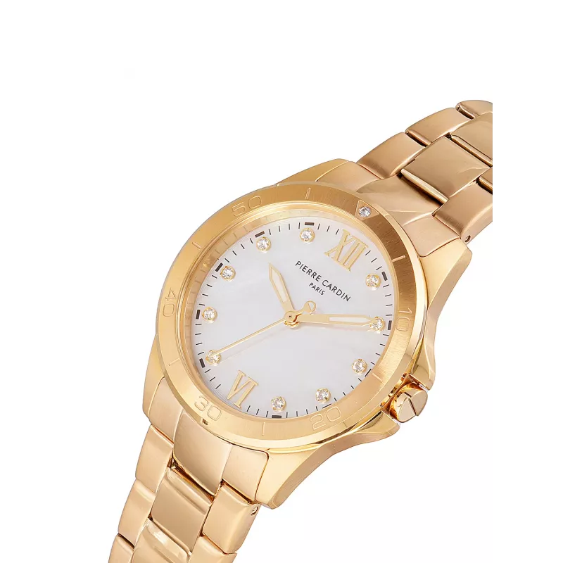 Relógio de quartzo analógico de mulher Pierre Cardin CF.1009.MG.1 34 mm dourado aço inoxidável