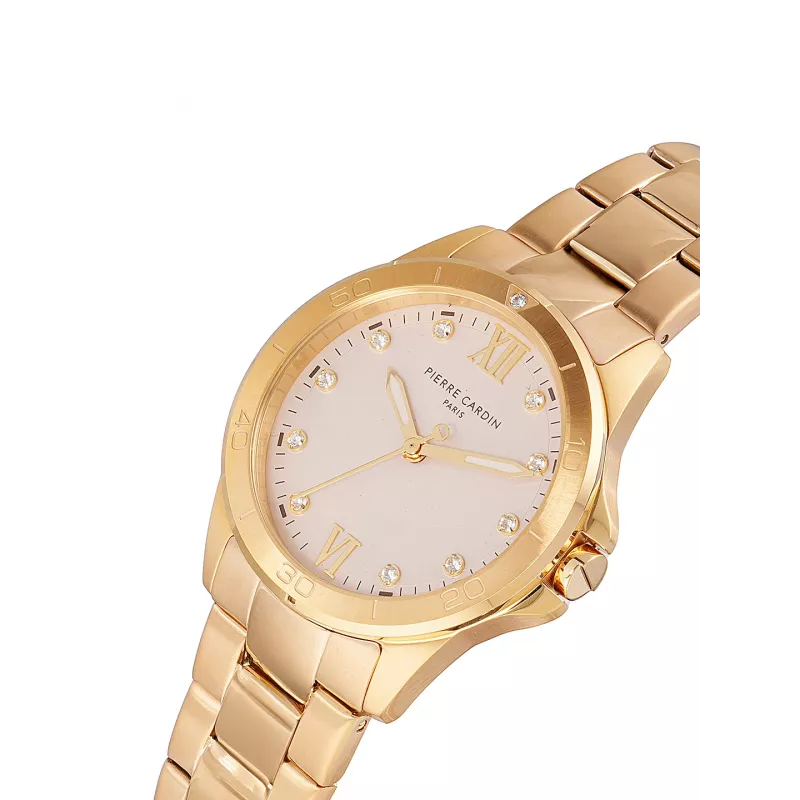 Relógio de pulso de mulher Pierre Cardin de quartzo CF.1009.MG 34mm aço inoxidável tom de ouro