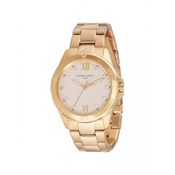 Relógio de pulso de mulher Pierre Cardin de quartzo CF.1009.MG 34mm aço inoxidável tom de ouro