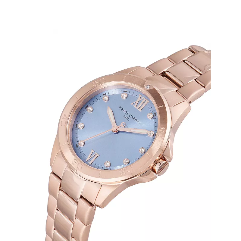Relógio de quartzo analógico de mulher Pierre Cardin CF.1009.MR.2 34mm aço inoxidável rosé bracelete mesh