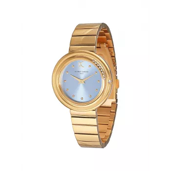Relógio de pulso de quartzo de mulher Pierre Cardin CF.1010.MG.1 - caixa de aço inoxidável dourado de 32 mm, mostrador branco e bracelete de pele castanha