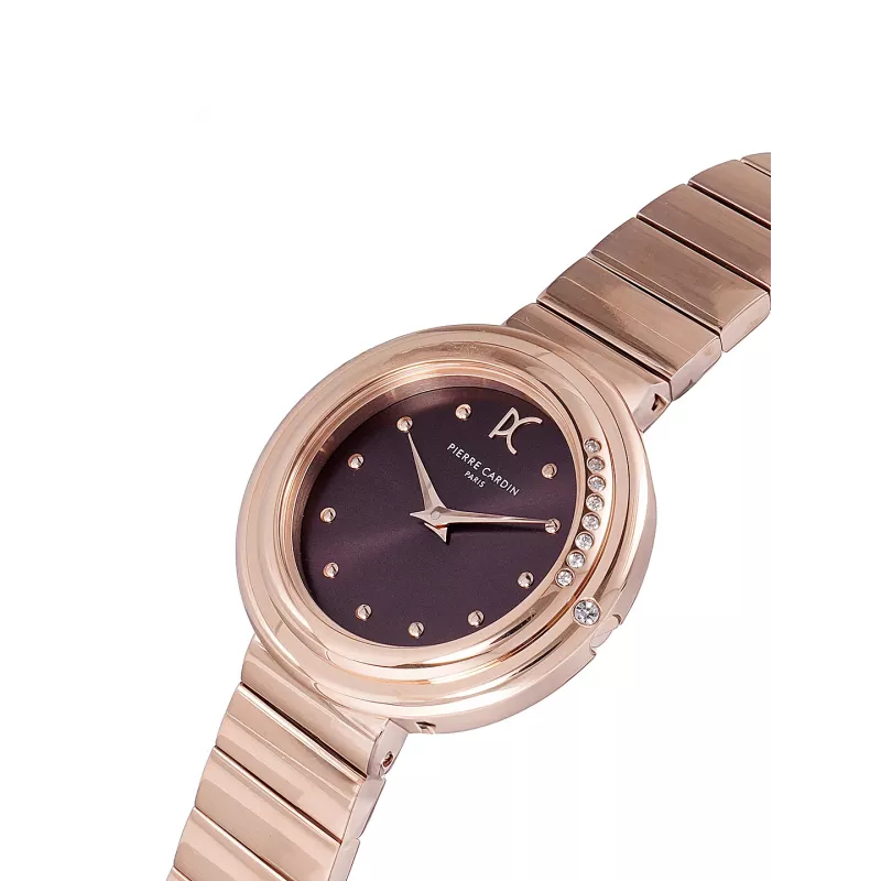 Pierre Cardin relógio de senhora analógico de quartzo CF.1010.MR 32mm mostrador prateado bracelete de pele preta