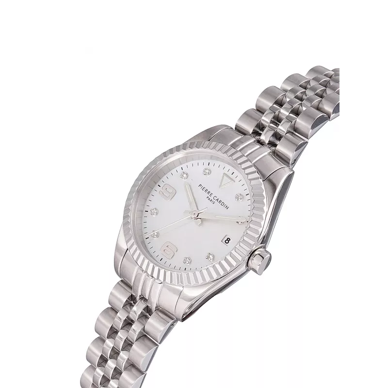 Relógio de mulher Pierre Cardin quartzo analógico CF.1012.MS 28mm caixa de aço inoxidável bracelete de pele preto