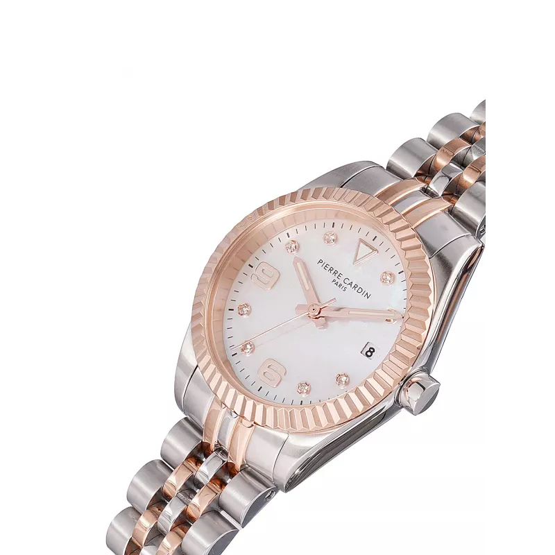 Relógio analógico de quartzo de mulher Pierre Cardin CF.1012.MU (28mm) prateado aço inoxidável bracelete milanesa