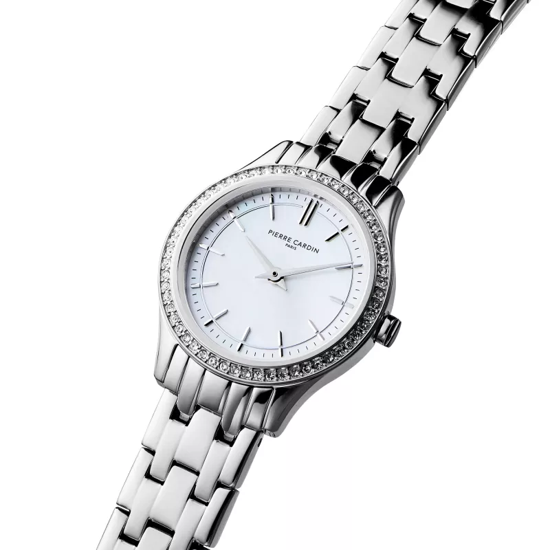 Relógio de quartzo de mulher Pierre Cardin CF.0611.SJ prateado aço inoxidável malha 30mm