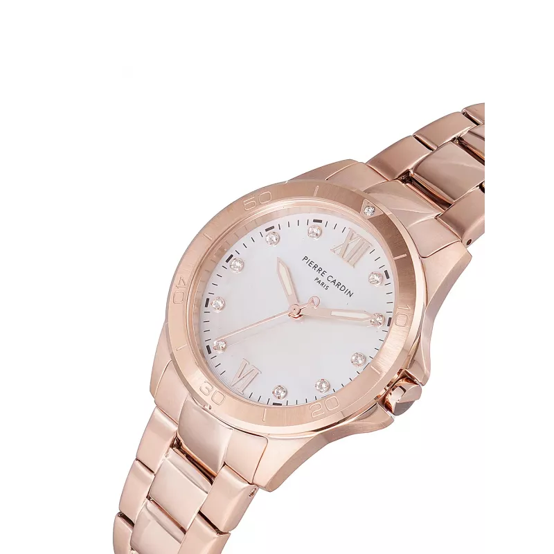 Relógio de mulher Pierre Cardin CF.1009.MR 34mm bracelete de malha milanesa de aço inoxidável quartzo analógico mostrador madrepérola