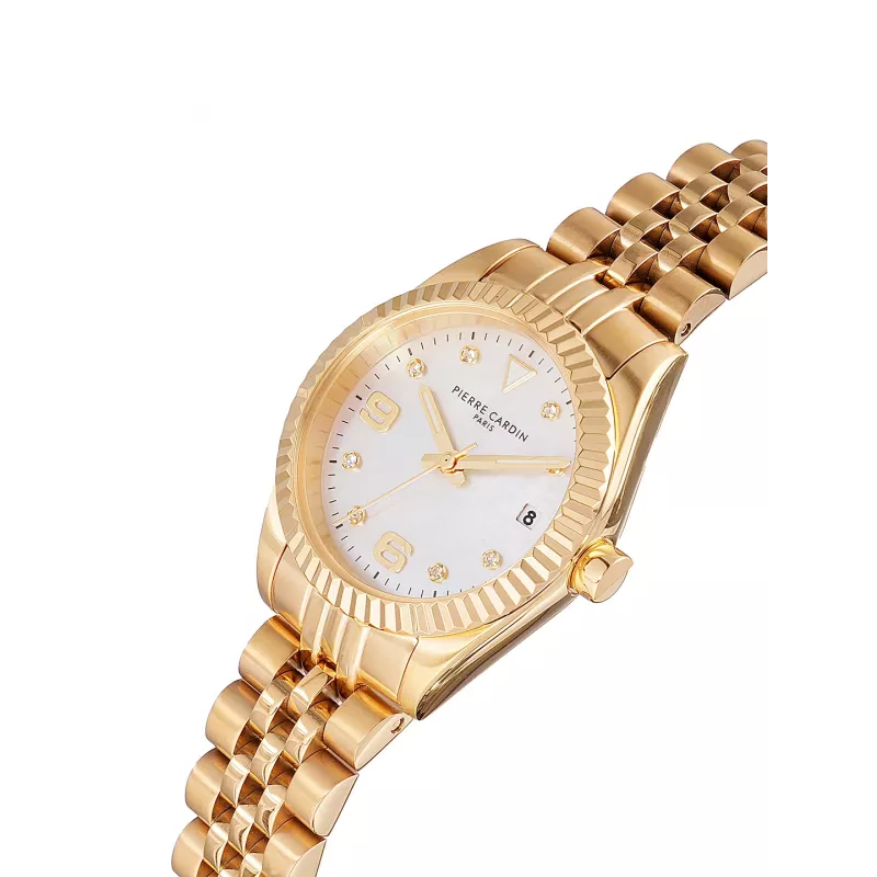 Pierre Cardin relógio de mulher CF.1012.MG 28mm aço inoxidável dourado rosa mesh
