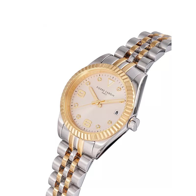 Relógio de mulher Pierre Cardin CF.1012.MU.4 28mm com bracelete de malha em aço inoxidável e mostrador prateado