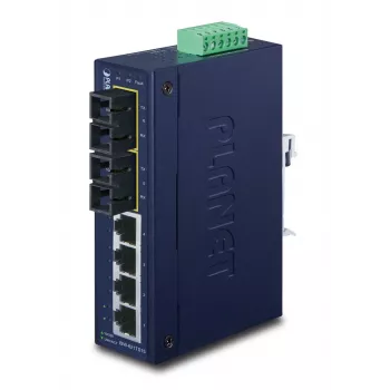 PLANET ISW-621TS15 Switch Fast Ethernet Industrial L2 não gerido com 4x 10/100 + 2x 100Base-FX SC multimodo, montagem em calha DIN/parede, -40 a 75 °C