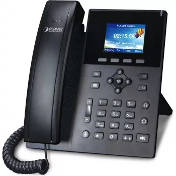 PLANET VIP-1260PT Telefone IP PoE de Alta Resolução com Câmara 3MP, LCD de 6 Linhas, Preto