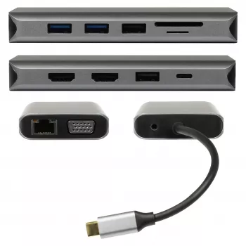 Adaptador de docking USB-C PLUSONIC 8in1 - Space Gray