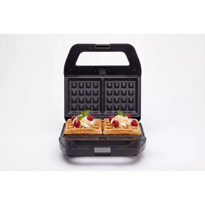 PMS 4-in-1 MELTO Máquina de sandes com placas intercambiáveis para sandes, waffle, grelhador, bolachas/frutos secos, 800 W, preto/prateado
