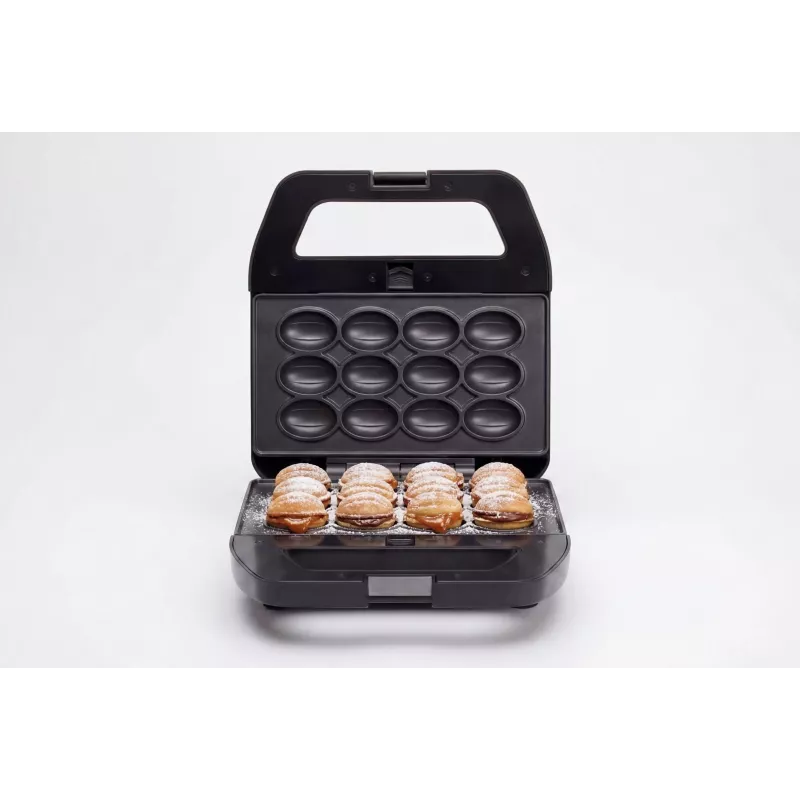 PMS 4-in-1 MELTO Máquina de sandes com placas intercambiáveis para sandes, waffle, grelhador, bolachas/frutos secos, 800 W, preto/prateado