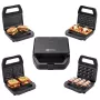 PMS 4-in-1 MELTO Máquina de sandes com placas intercambiáveis para sandes, waffle, grelhador, bolachas/frutos secos, 800 W, preto/prateado