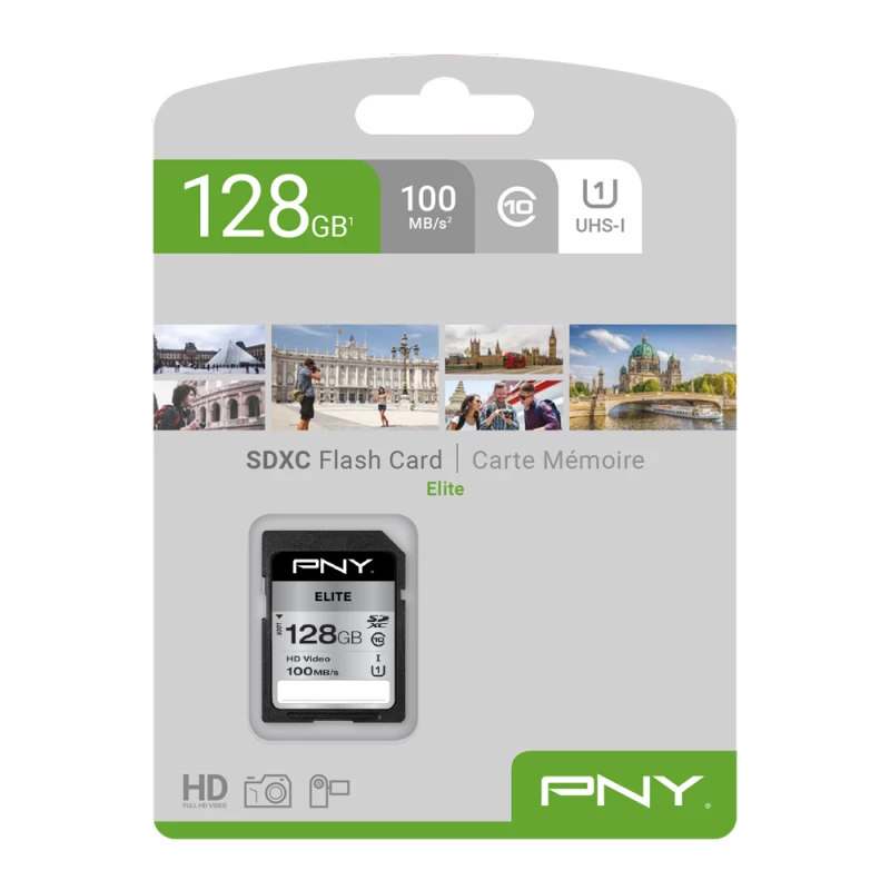 PNY Elite 128GB Cartão de memória SDXC UHS-I U1 Class 10 - até 100MB/s de velocidade de leitura