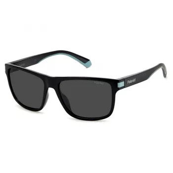 Óculos de sol quadrados de homem Polaroid PLD2123S08A - armação preta, lentes polarizadas cinzentas