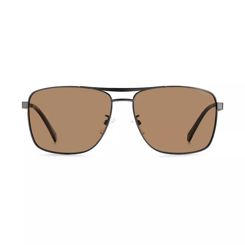 Óculos de sol retangulares polarizados de homem Polaroid PLD2136GSXR8 - armação preta lentes cinzentas 61mm