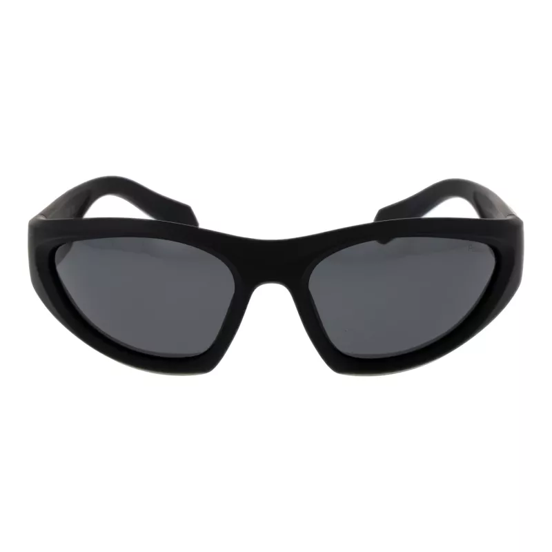 Óculos de sol retangulares unissexo Polaroid PLD2165/S - armação preta, lentes cinzentas polarizadas, 59 mm