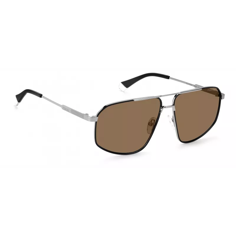 Óculos de sol de homem Polaroid PLD4118SX85KS, retangulares - Armação Havana, lentes castanhas polarizadas - 59 mm