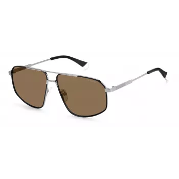 Óculos de sol de homem Polaroid PLD4118SX85KS, retangulares - Armação Havana, lentes castanhas polarizadas - 59 mm