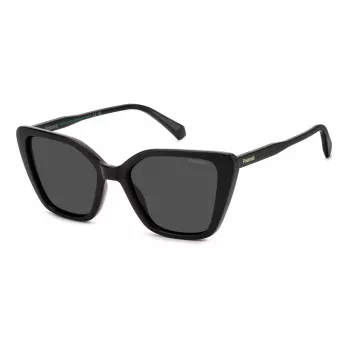 Polaroid PLD4189S807 Óculos de sol retangulares de mulher - armação preta, lentes cinzentas polarizadas, 53 mm
