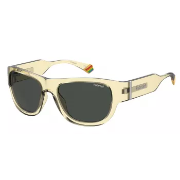 Óculos de sol quadrados unissexo Polaroid PLD6197/S MC40G - Lentes cinzentas polarizadas, armação preta