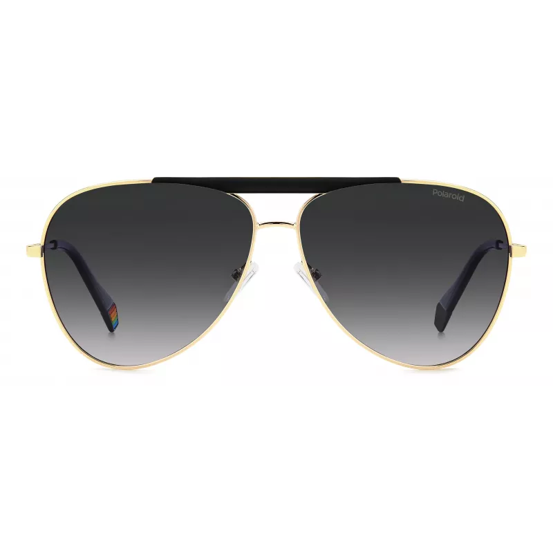 Óculos de sol retangulares unissexo Polaroid PLD6200SXRHLG - Armação preta Lentes cinzentas polarizadas 61 mm