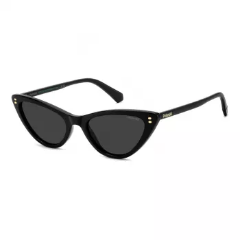 Óculos de sol de mulher Polaroid PLD6246S807 retangulares - armação preta, lentes cinzentas polarizadas, 52 mm