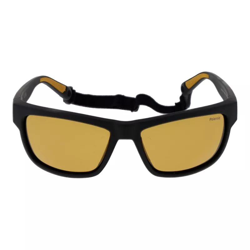 Óculos de sol desportivos Polaroid PLD7031S59PGC para homem - armação preta, lentes polarizadas cinzentas, 59 mm