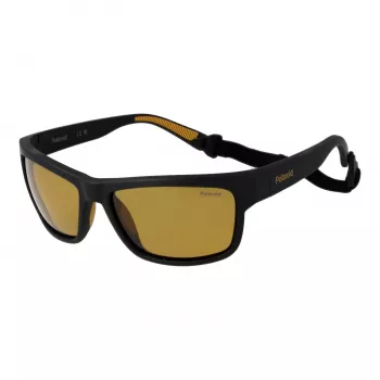 Óculos de sol desportivos Polaroid PLD7031S59PGC para homem - armação preta, lentes polarizadas cinzentas, 59 mm