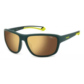 Óculos de sol retangulares unissexo Polaroid PLD7049SGP7 - Armação preta, lentes cinzentas polarizadas, 62 mm