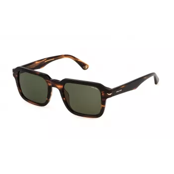 POLICE homem SPLN36-520836 óculos de sol retangulares para homem, armação preta, lentes cinzentas, 52/21/145 mm