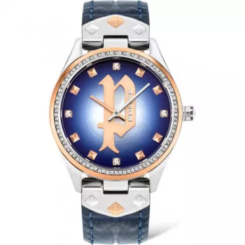 Relógio de mulher POLICE Masterpiece quartzo PL16029MSTR03 36 mm mostrador azul bracelete de malha milanesa de aço inoxidável prateado
