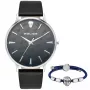 POLICE Homem Relógio analógico de quartzo PLTASM2SET20 44mm Caixa de aço inoxidável Mostrador azul Pele castanha e bracelete de malha prateada