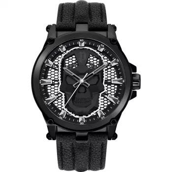 Relógio Police Battalion quartzo analógico homem PEWJA2108203 47mm mostrador preto bracelete de pele preta