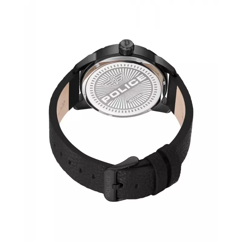 Relógio analógico de quartzo Police para homem Blaze PEWJB2226901 45mm preto aço inoxidável e couro