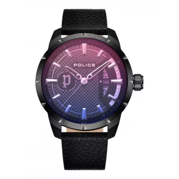 Relógio analógico de quartzo Police para homem Blaze PEWJB2226901 45mm preto aço inoxidável e couro