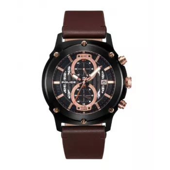 Police Relógio cronógrafo homem R1451324001 - caixa de aço inoxidável 46mm, mostrador azul, bracelete de pele castanha