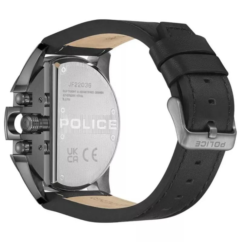 POLICE relógio de homem PEWJF2203601 relógio de quartzo com mostrador preto e bracelete de pele, 48mm