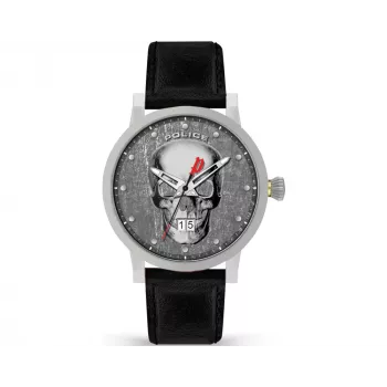 POLICE relógio analógico de quartzo de homem PL15404JS.57 45mm caixa de aço inoxidável bracelete de pele castanha mostrador azul
