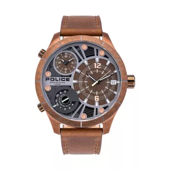 Relógio Cronógrafo de Quartzo POLICE para Homem PL15662XSQR1, caixa em aço inoxidável de 52mm, mostrador preto e bracelete em pele