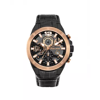 POLICE homem PL15711JSBR61 relógio de quartzo - caixa em aço inoxidável 48mm com bracelete em pele castanha