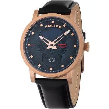 Police Relógio de quartzo analógico de homem PL15404JSR.03 - Mostrador azul, bracelete de pele castanha, 43mm