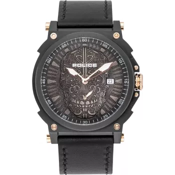 Relógio POLICE de homem analógico de quartzo PL15728JSB.02 48mm caixa de aço inoxidável bracelete de pele preta
