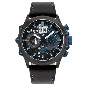 POLICE Relógio analógico de quartzo de homem PL16018JSU02 48mm Mostrador azul Bracelete de pele