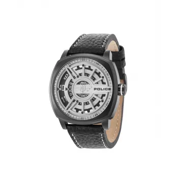 Relógio de quartzo analógico de homem Police R1451290002 - 49mm caixa em aço inoxidável, bracelete de pele preto